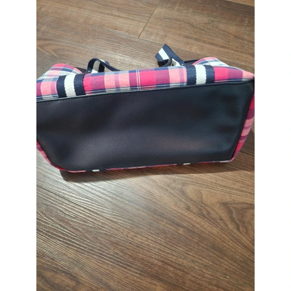 Tommy Hilfiger Red Plaid Tartan Brown Leather Trim Shoulder Bag Purse‎